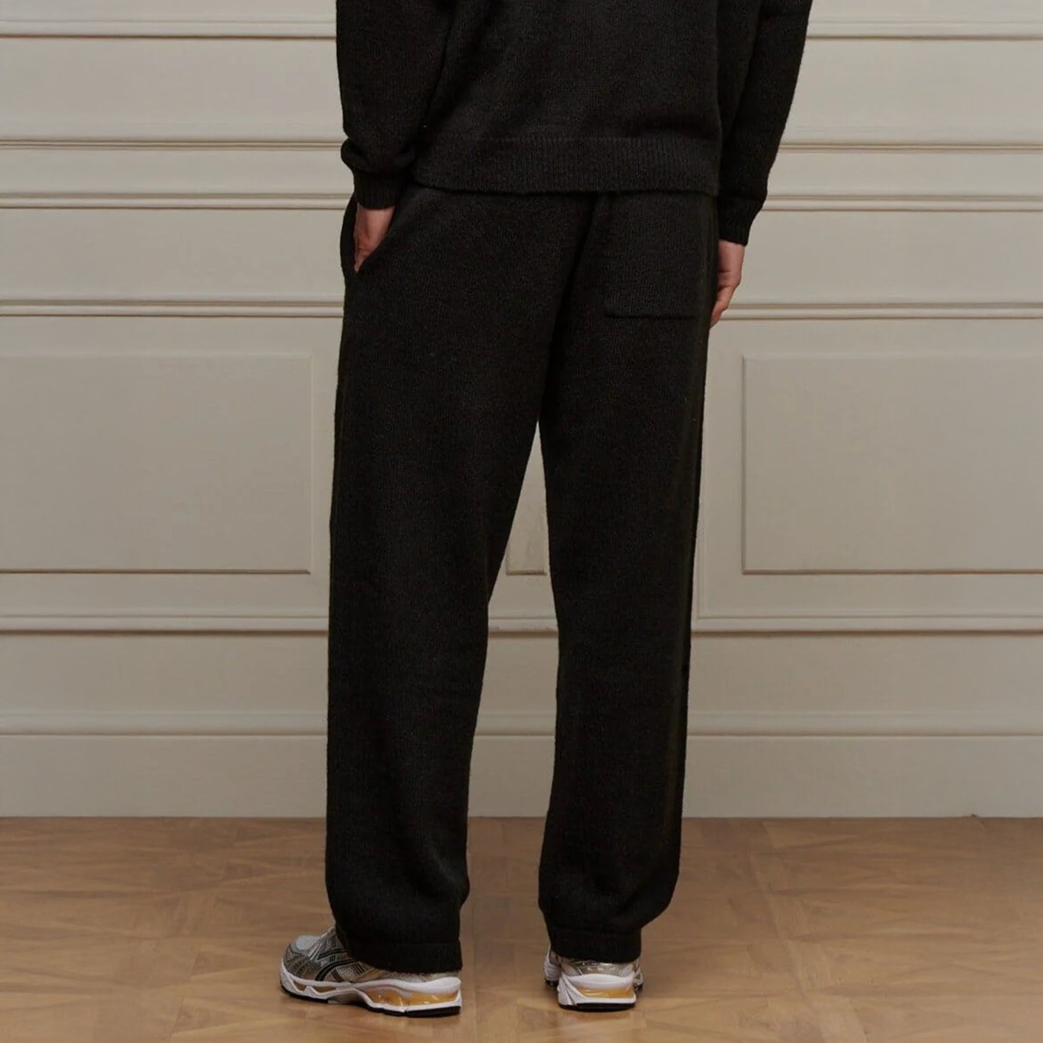 Back View of Belier Black Mohair Knit Sweatpants